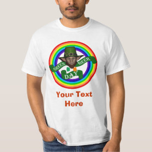 Cute Green leprechaun & double rainbow T-Shirt