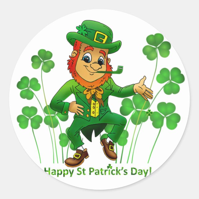 Cute Green Leprechaun St Patrick's Day Shamrock Classic Round Sticker (Front)