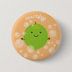 Cute green lime bubbles cartoon illustration 6 cm round badge