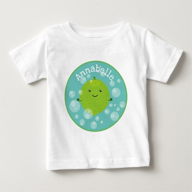 Cute green lime bubbles cartoon illustration baby T-Shirt (Front)