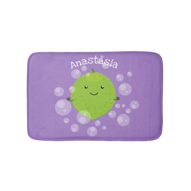 Cute green lime bubbles cartoon illustration bath mat (Front)