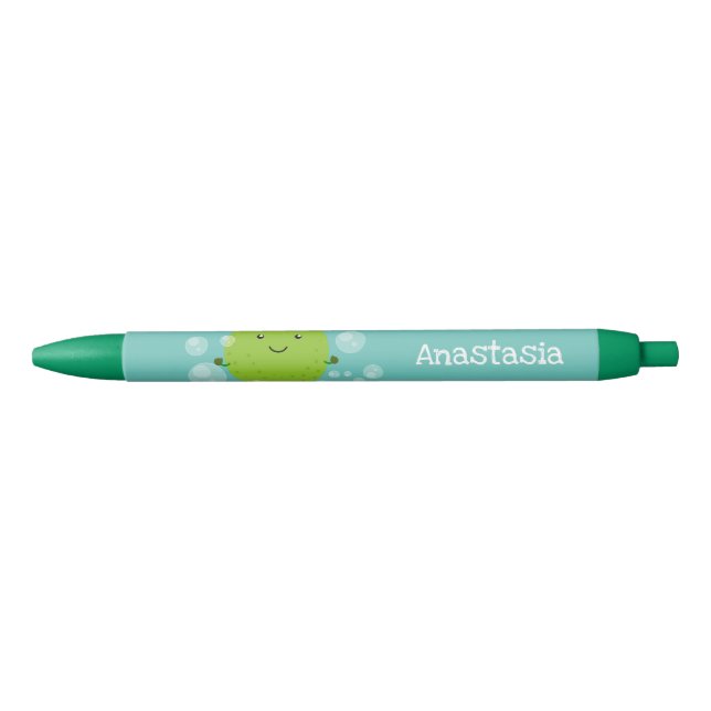 Cute green lime bubbles cartoon illustration black ink pen (Front)