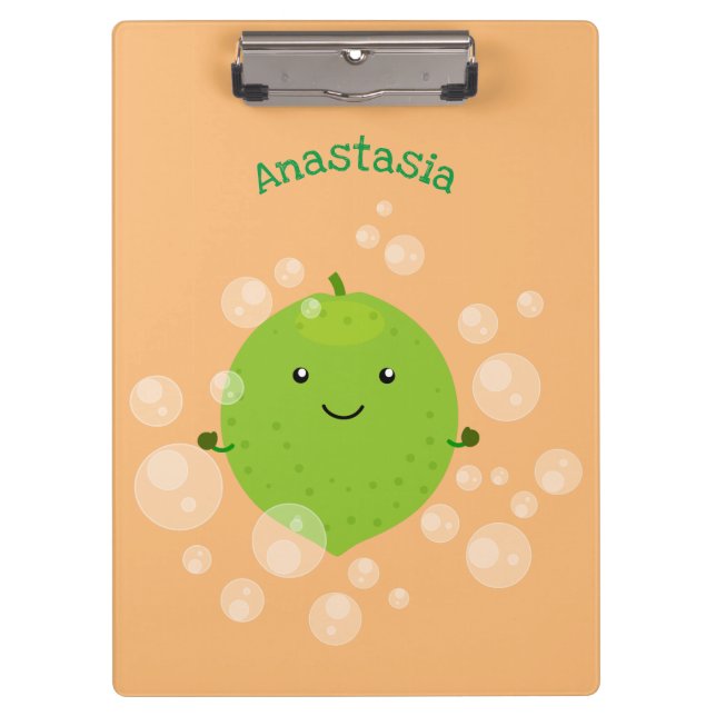 Cute green lime bubbles cartoon illustration clipboard (Front)