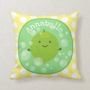 Cute green lime bubbles cartoon illustration cushion
