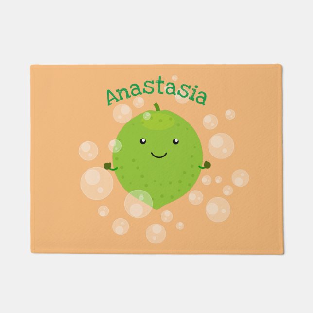 Cute green lime bubbles cartoon illustration doormat (Front)