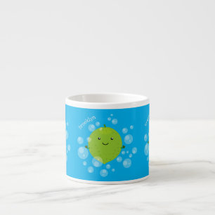 Cute green lime bubbles cartoon illustration espresso cup