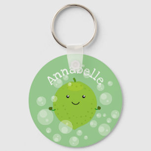 Cute green lime bubbles cartoon illustration key ring