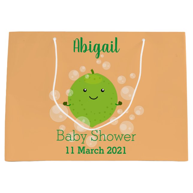 Cute green lime bubbles cartoon illustration large gift bag (Front)