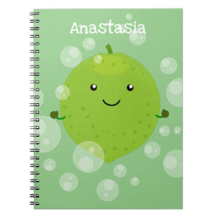 Cute green lime bubbles cartoon illustration notebook
