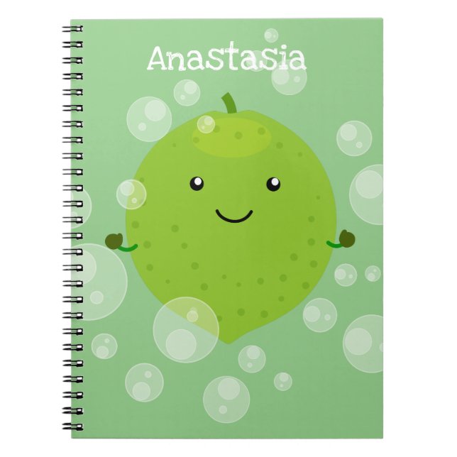 Cute green lime bubbles cartoon illustration notebook (Front)