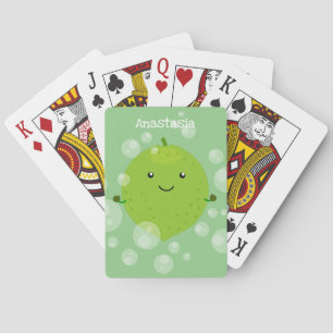 Cute green lime bubbles cartoon illustration playing cards