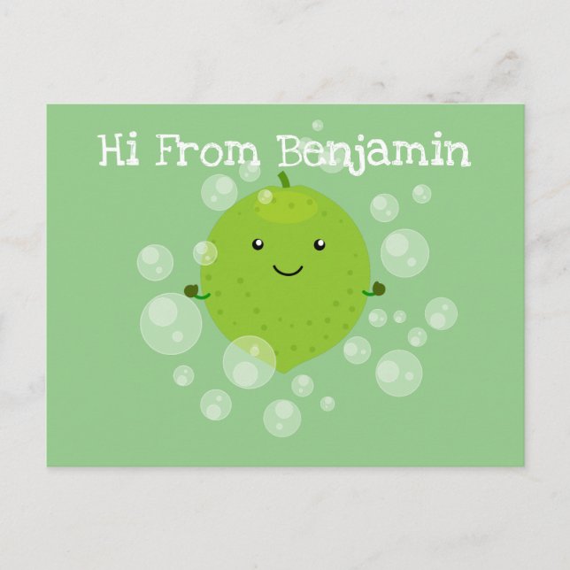 Cute green lime bubbles cartoon illustration postcard (Front)