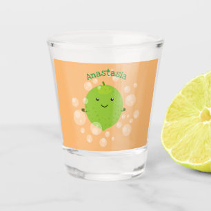 Cute green lime bubbles cartoon illustration shot glass