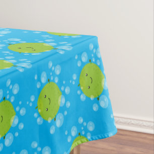 Cute green lime bubbles cartoon illustration tablecloth