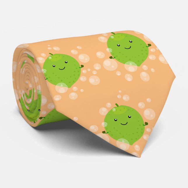 Cute green lime bubbles cartoon illustration tie (Rolled)