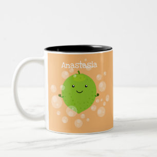Cute green lime bubbles cartoon illustration Two-Tone coffee mug