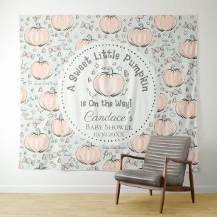 Cute Green Little Pumpkin Baby Shower Backdrop Tapestry