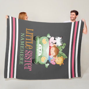 Cute Green little Sister watercolor safari animals Fleece Blanket
