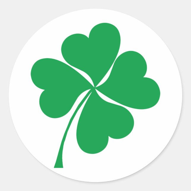Cute Green Lucky 4 leaves heart Clover shamrock  Classic Round Sticker (Front)