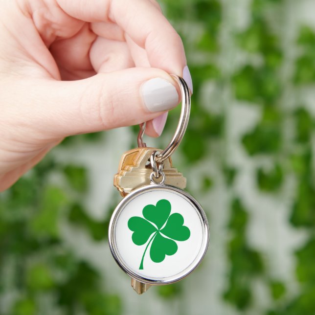 Cute green lucky 4 leaves heart clover shamrock key ring (Hand)