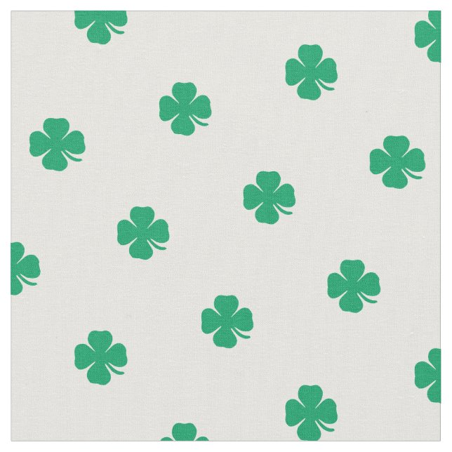 Cute Green Lucky Clover White Dots Pattern Fabric (Close Up)