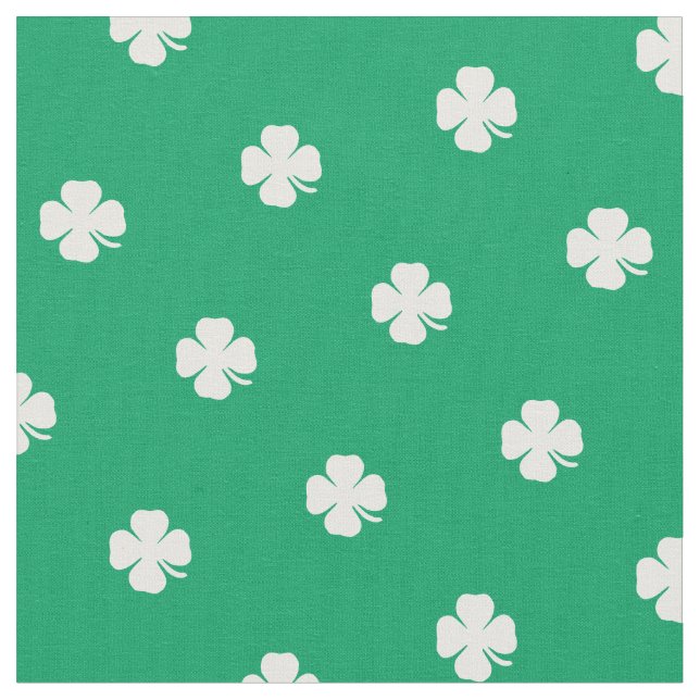 Cute Green Lucky Clover White Dots Pattern Fabric (Close Up)