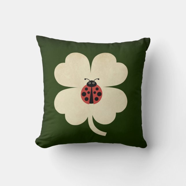 Cute Green Lucky Ladybug Shamrock Cushion (Front)