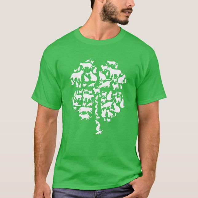 Cute Green Lucky Shamrock Clover Cat Lover St. Pat T-Shirt (Front)