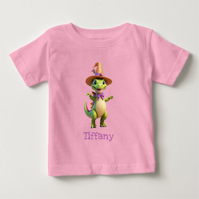 Cute green magician dinosaur baby T-Shirt (Front)