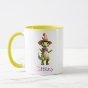 Cute green magician dinosaur mug