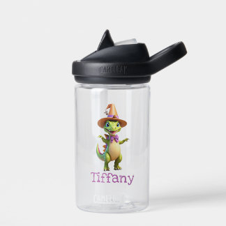 Cute green magician dinosaur water bottle