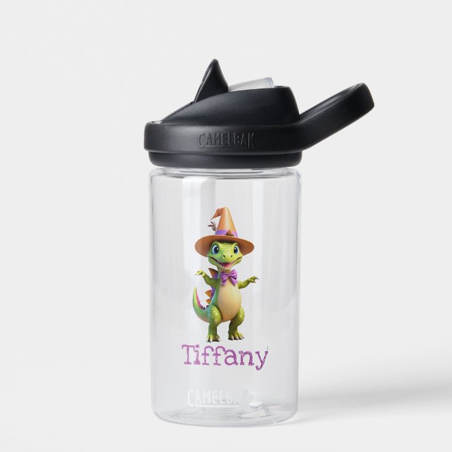 Cute green magician dinosaur water bottle (Left)