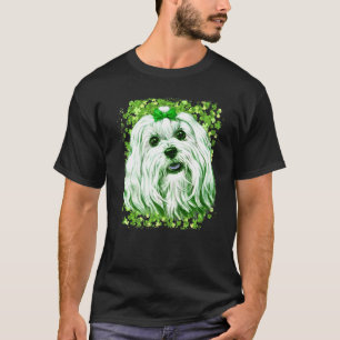 Cute Green Maltese Dog Breed St Patricks Day Dog T-Shirt