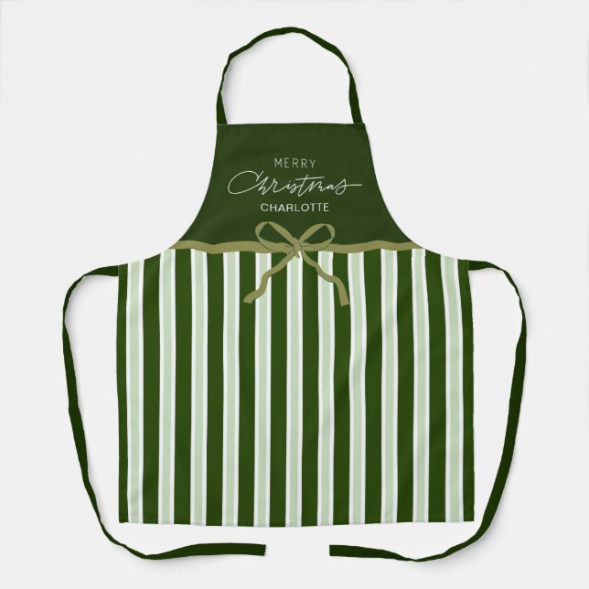 Cute Green Merry Christmas Holiday Baking Apron (Front)