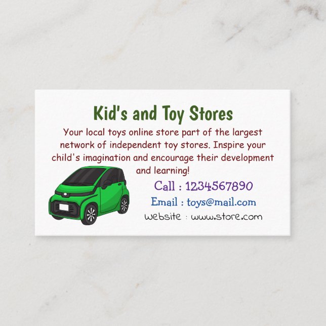 Cute green micro sized car  business card (Front)