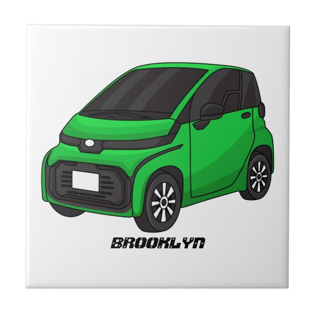 Cute green micro sized car ceramic tile (Front)