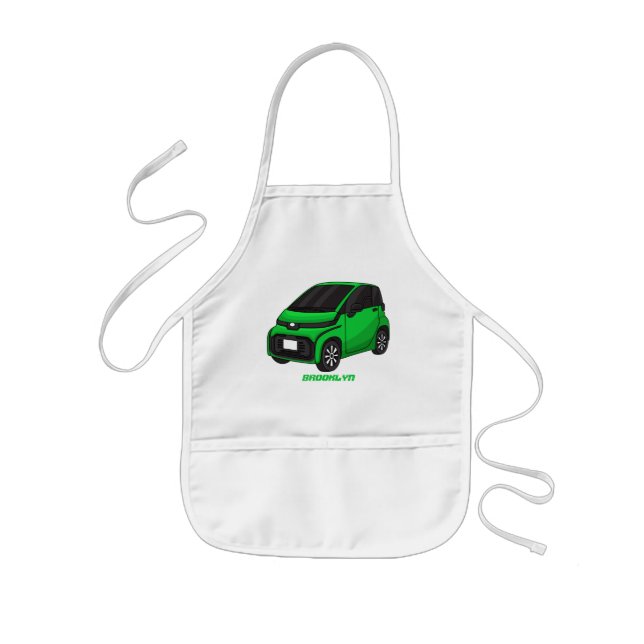 Cute green micro sized car kids apron (Front)