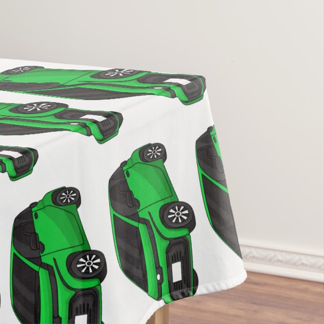 Cute green micro sized car tablecloth (In Situ)