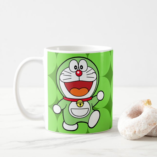 Cute Green Mini Doraemon Anime Coffee Mug (With Donut)