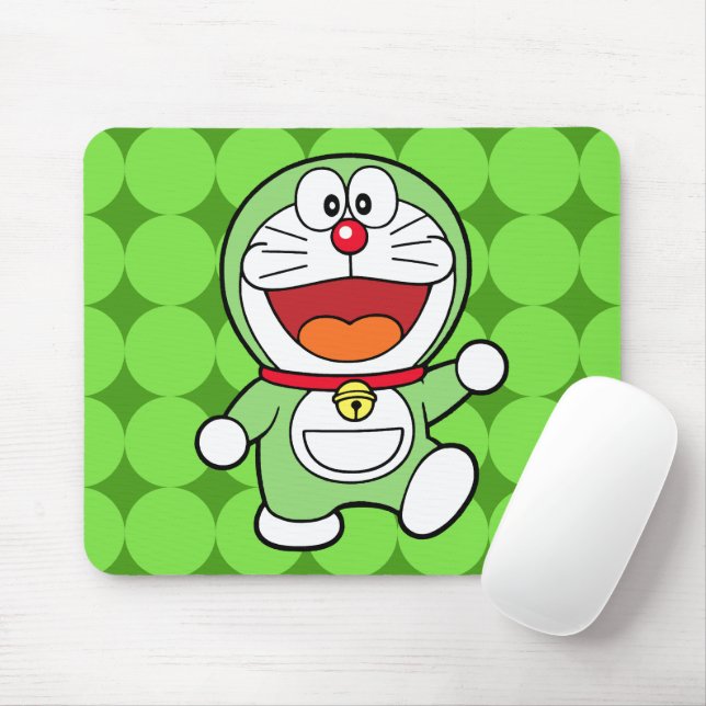 Cute Green Mini Doraemon Anime Mouse Pad (With Mouse)