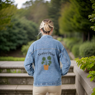 Cute Green Modern Typography Plant Mother Denim Jacket