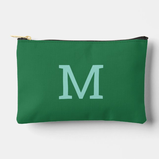 Cute Green Monogram Initial Accessory Pouch Bag (Front)