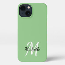 Cute Green Monogram Name + Initial