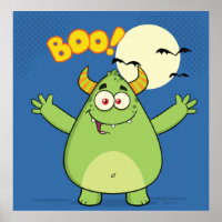 Cute Green Monster Halloween Boo