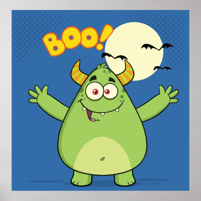 Cute Green Monster Halloween Boo Poster (Front)