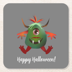 Cute green monster Paper Coaster