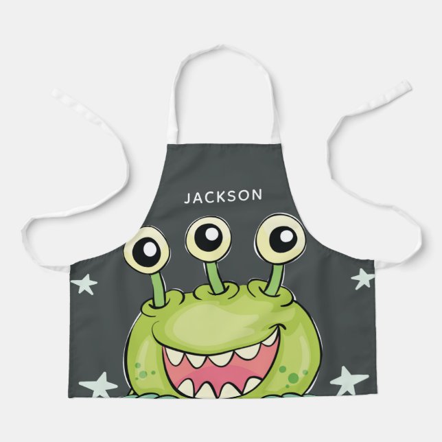 Cute Green Monster Personalised Apron (Front)
