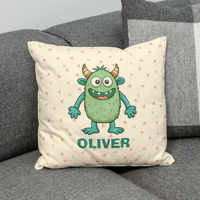 Cute Green Monster Personalised Cushion (Creator Uploaded)