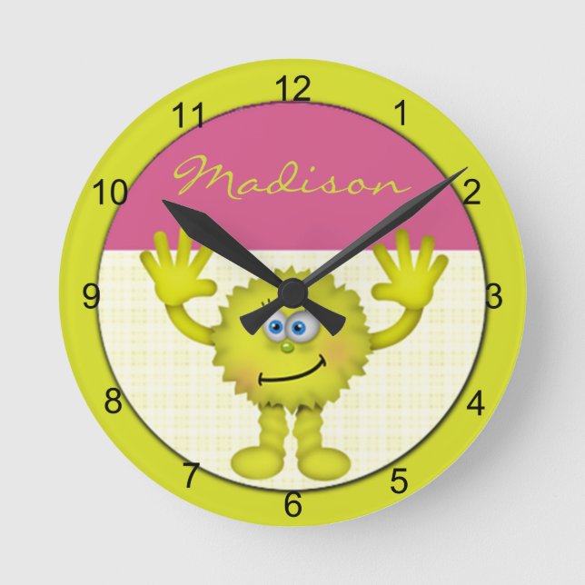 Cute Green Monster Round Clock (Front)