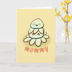 cute green octopus mother Card
